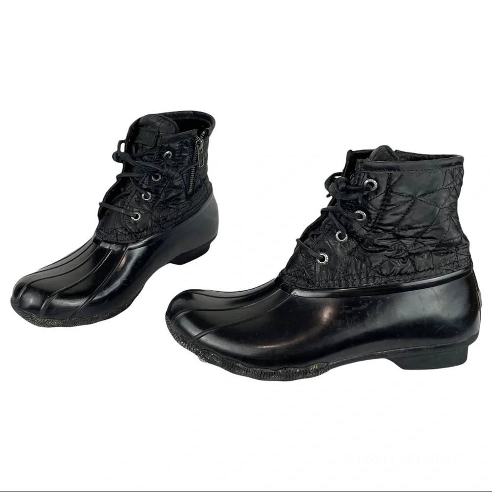 Sperry Womens Saltwater Nylon Quilt Rain Boots Duck Boots Black Sz 8